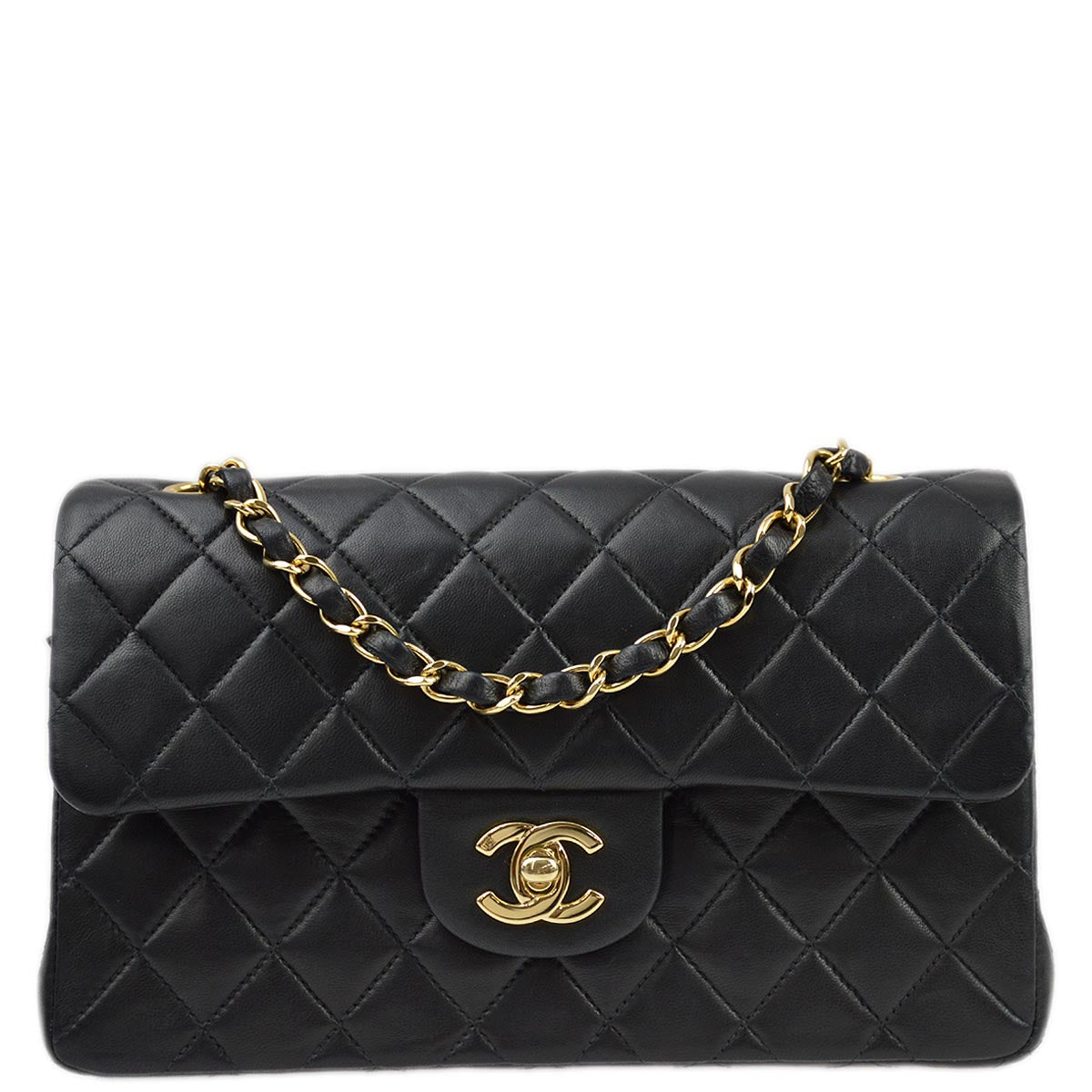 Luxury Chanel 2001-2003 Black Lambskin Small Classic Double Flap Shoulder Bag