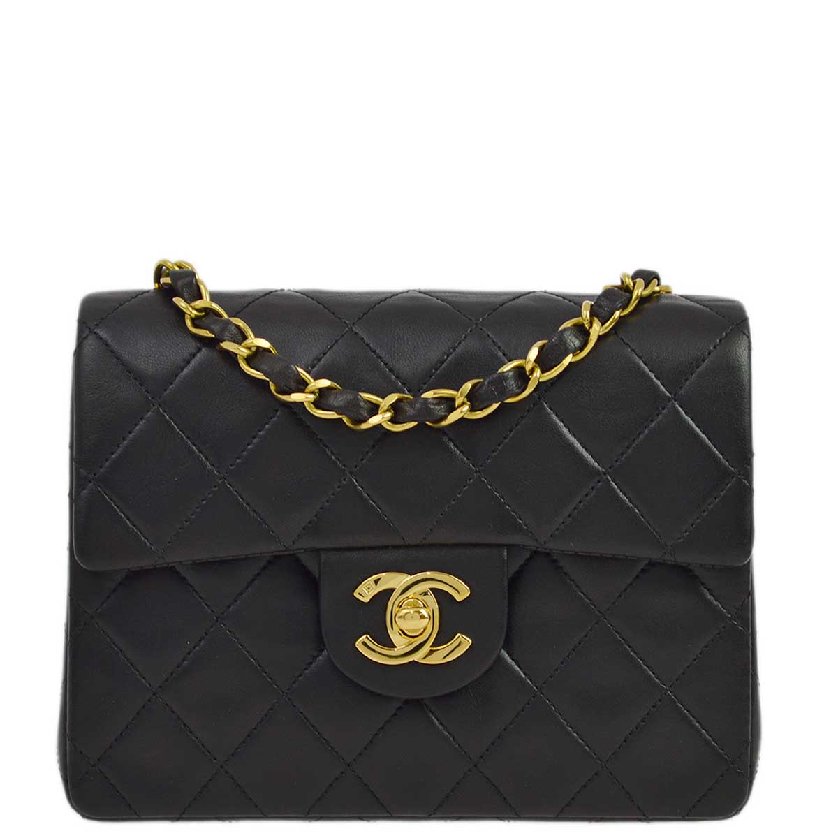 Luxury Chanel 1994-1996 Black Lambskin Mini Classic Square Flap Shoulder Bag 17