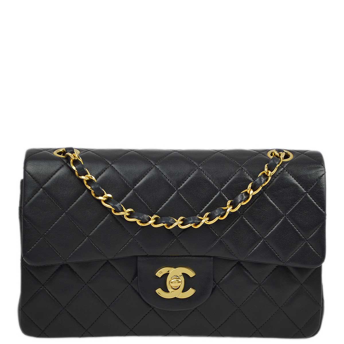 Luxury Chanel 1996-1997 Black Lambskin Small Classic Double Flap Shoulder Bag