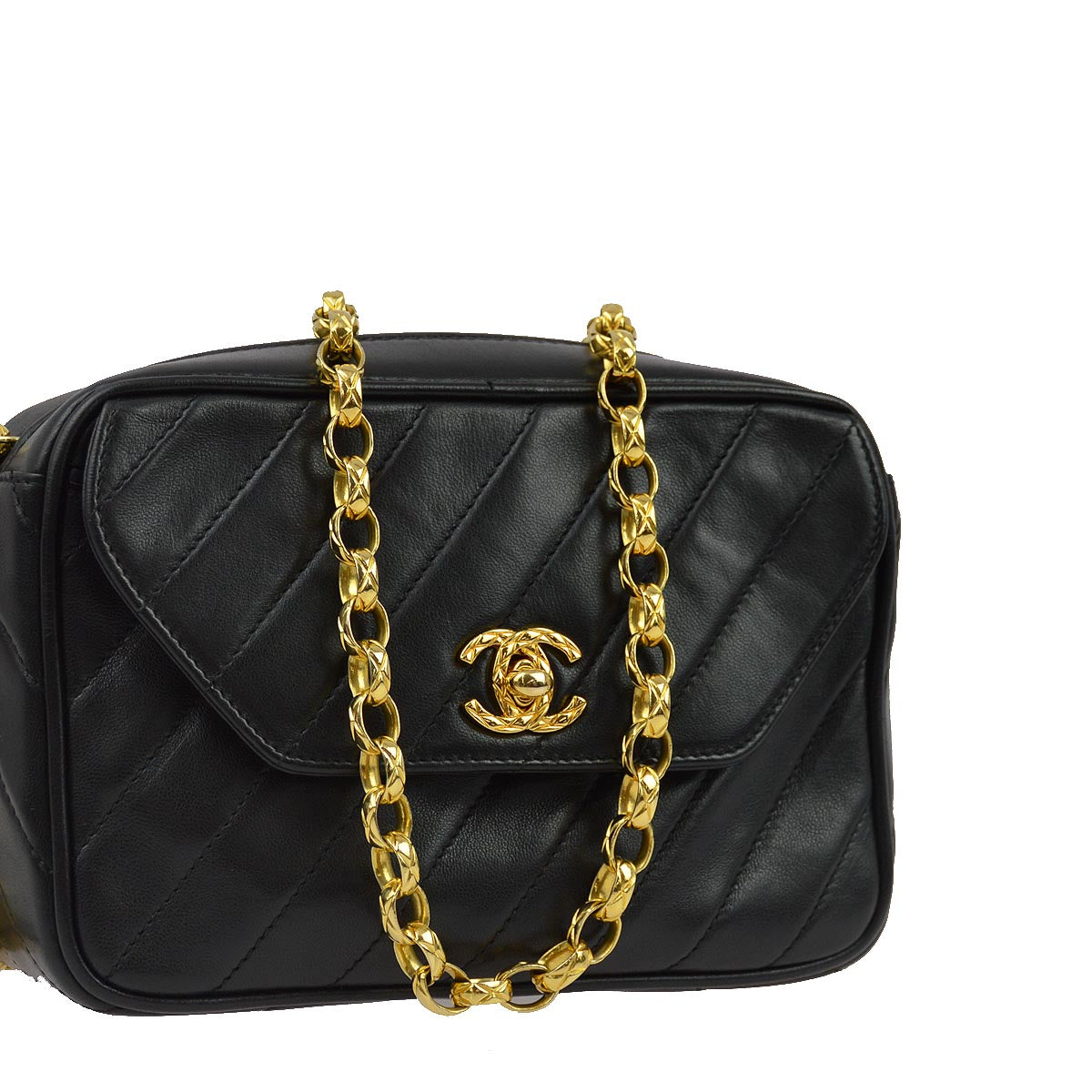 Luxury Chanel 1991-1994 Black Lambskin Camera Bag Mini