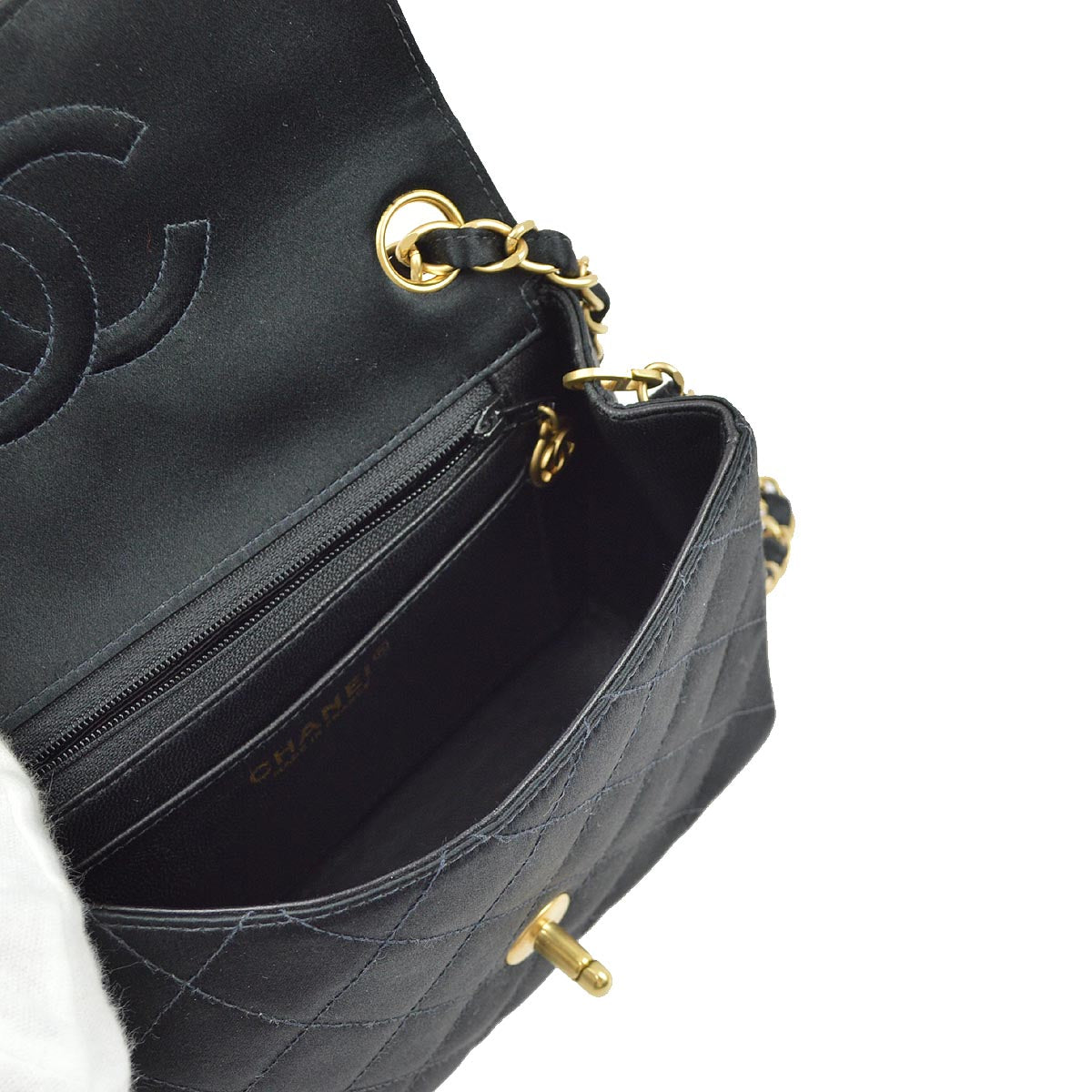 Luxury Chanel 2001-2003 Black Satin Mini Classic Square Flap Shoulder Bag 17