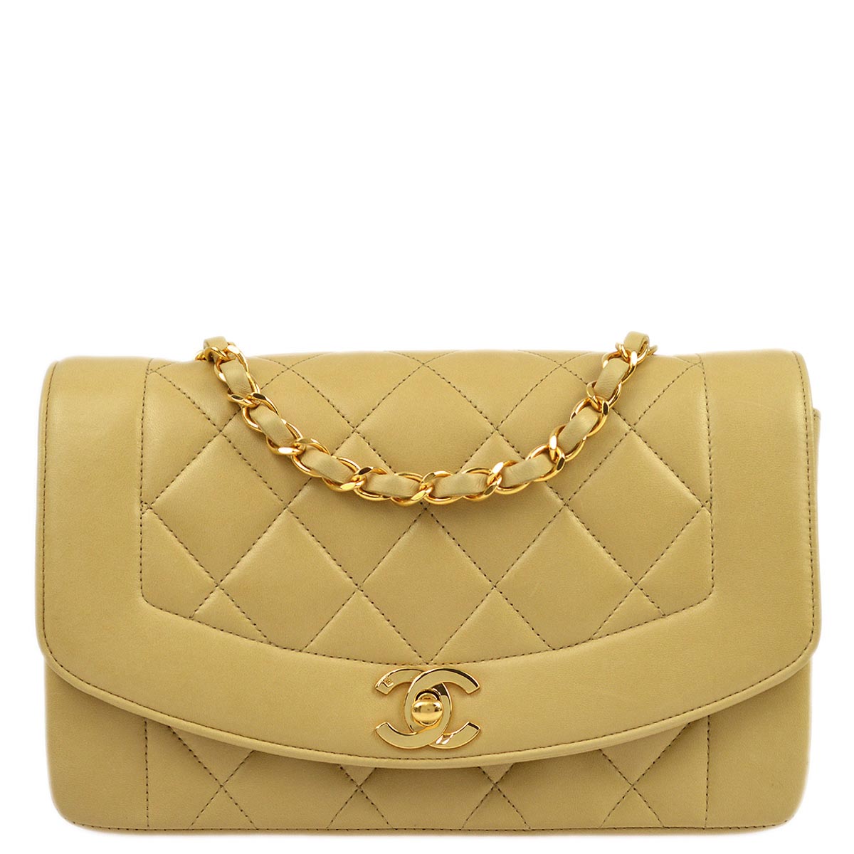 Luxury Chanel 1991-1994 Beige Lambskin Small Diana Shoulder Bag