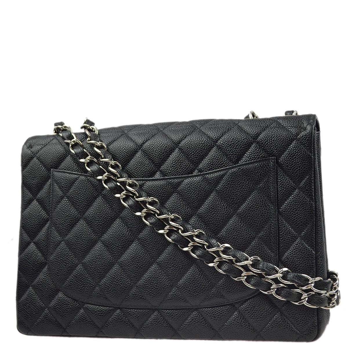 Luxury Chanel 2001-2003 Black Caviar Jumbo Classic Flap Shoulder Bag