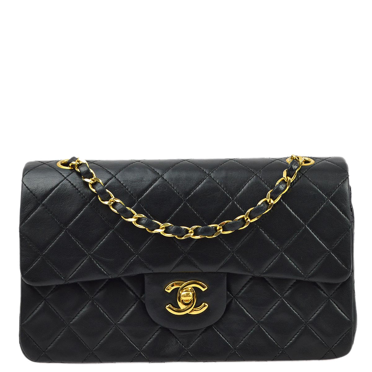Luxury Chanel 1986-1988 Black Lambskin Small Classic Double Flap Shoulder Bag
