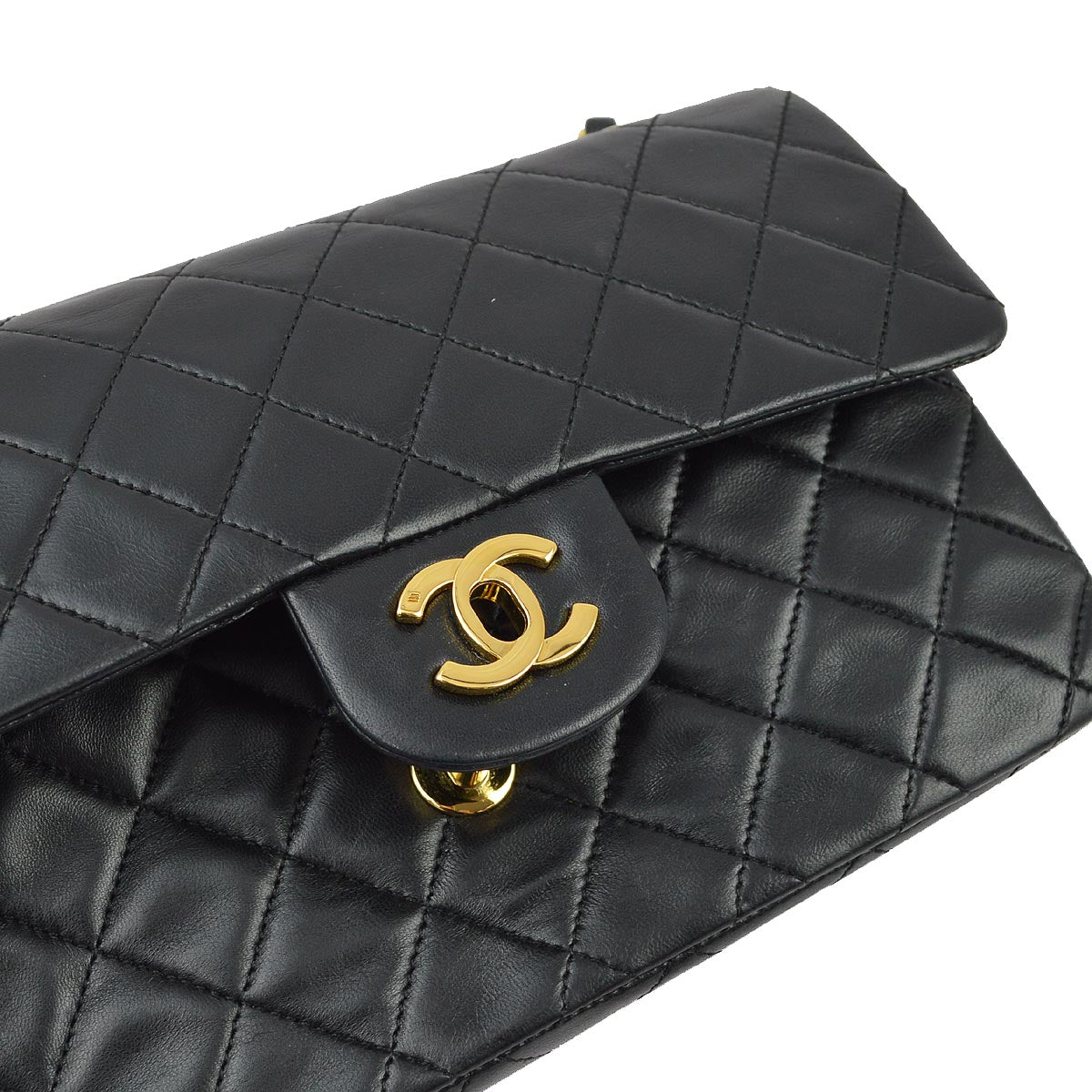 Luxury Chanel 1986-1988 Black Lambskin Small Classic Double Flap Shoulder Bag