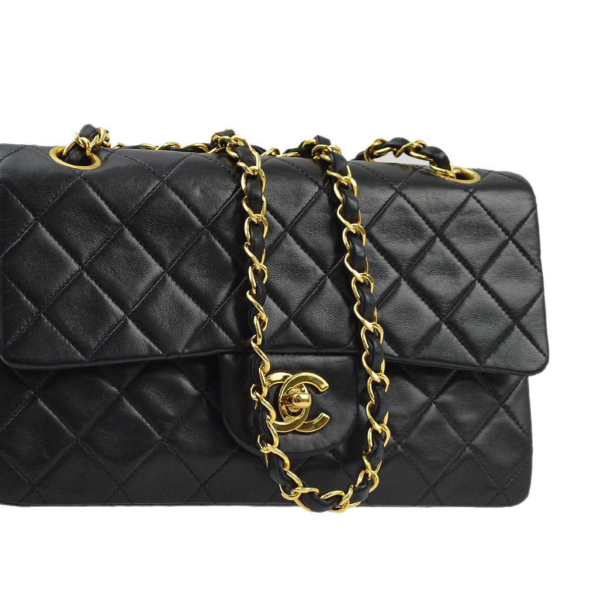 Luxury Chanel 1991-1994 Black Lambskin Small Classic Double Flap Shoulder Bag