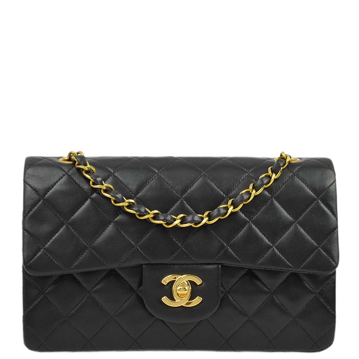 Luxury Chanel 1994-1996 Black Lambskin Small Classic Double Flap Shoulder Bag