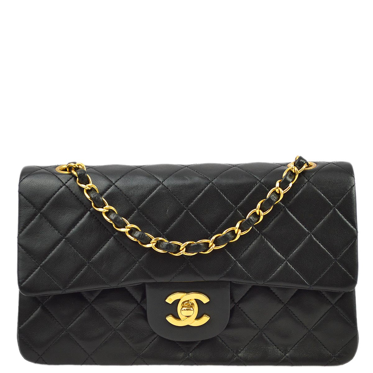 Luxury Chanel 1994-1996 Black Lambskin Small Classic Double Flap Shoulder Bag