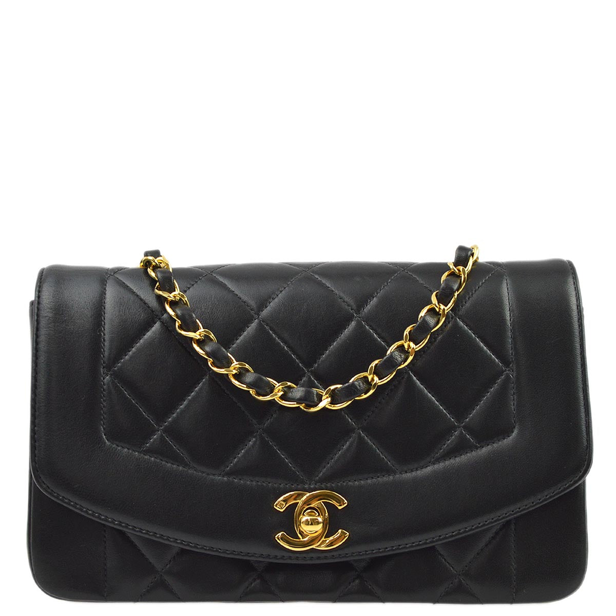 Luxury Chanel 1996-1997 Black Lambskin Small Diana Shoulder Bag