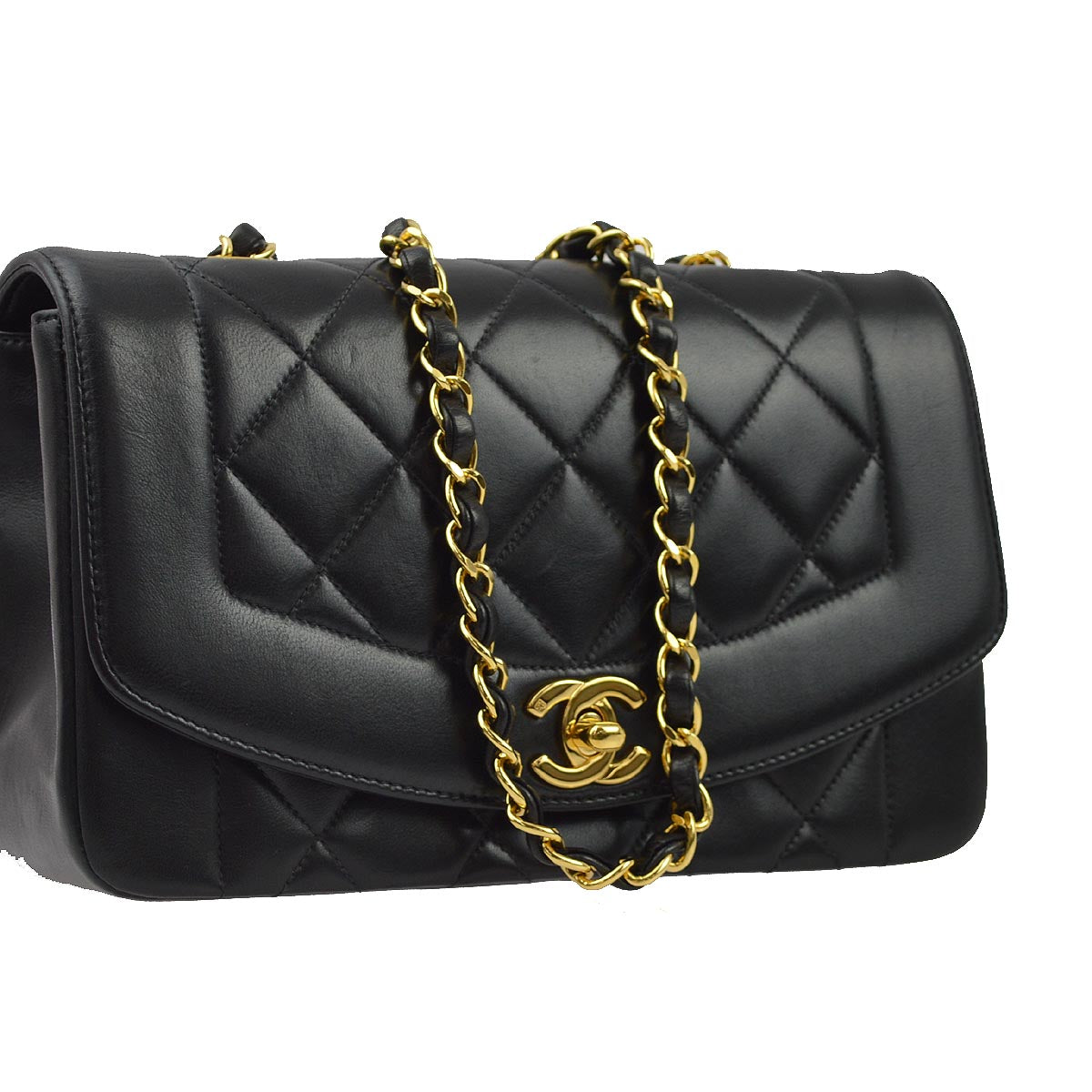 Luxury Chanel 1996-1997 Black Lambskin Small Diana Shoulder Bag