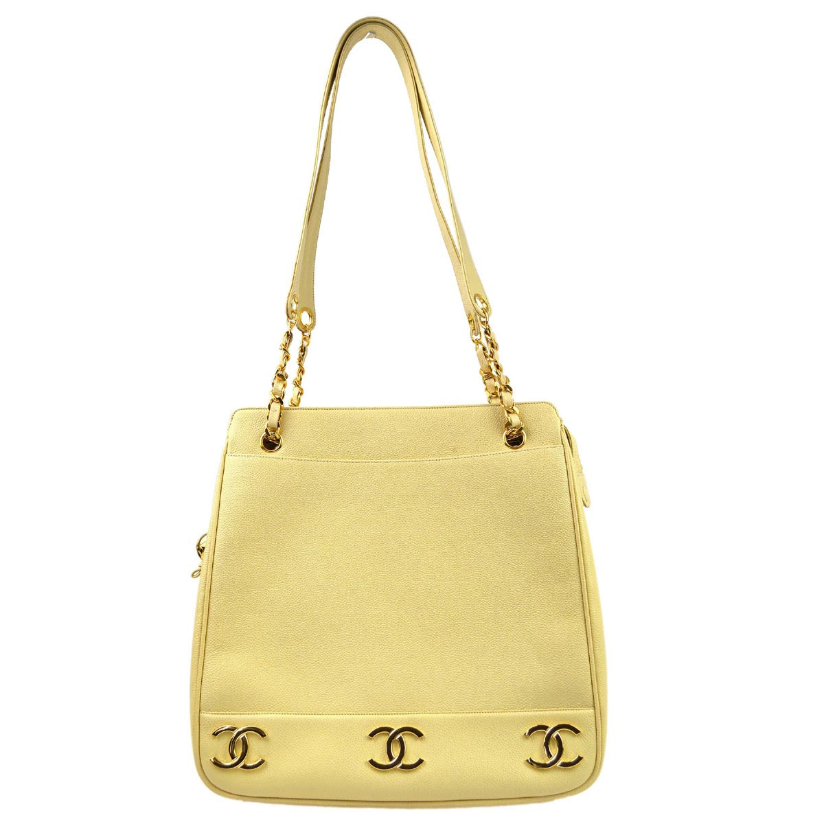 Luxury Chanel 1994-1996 Beige Caviar Triple CC Shoulder Tote Bag