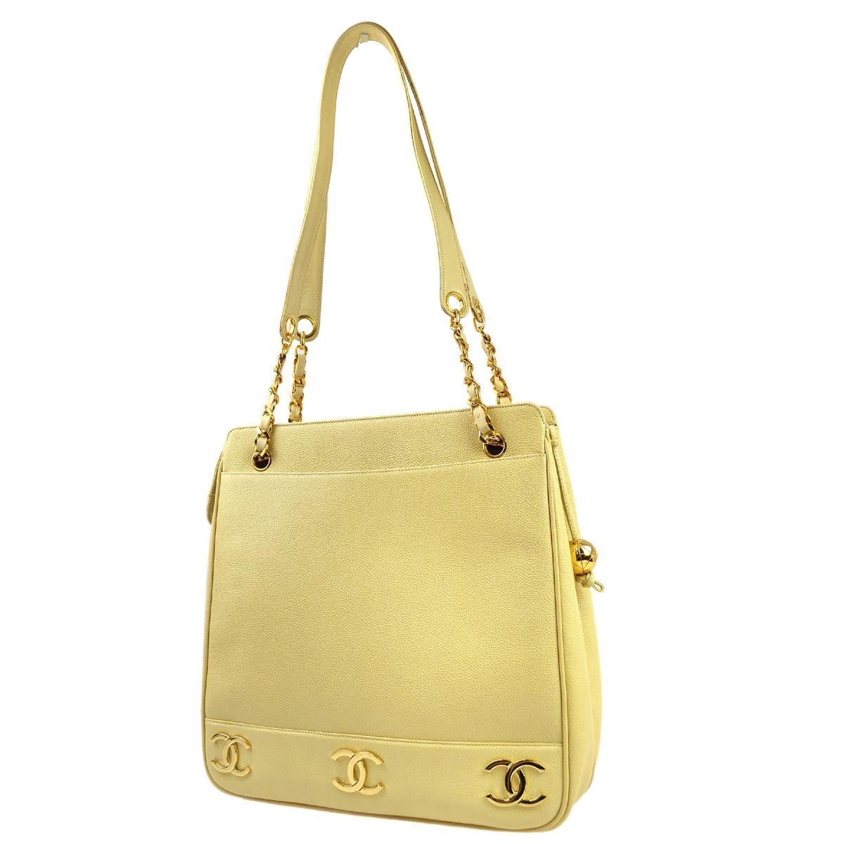 Luxury Chanel 1994-1996 Beige Caviar Triple CC Shoulder Tote Bag