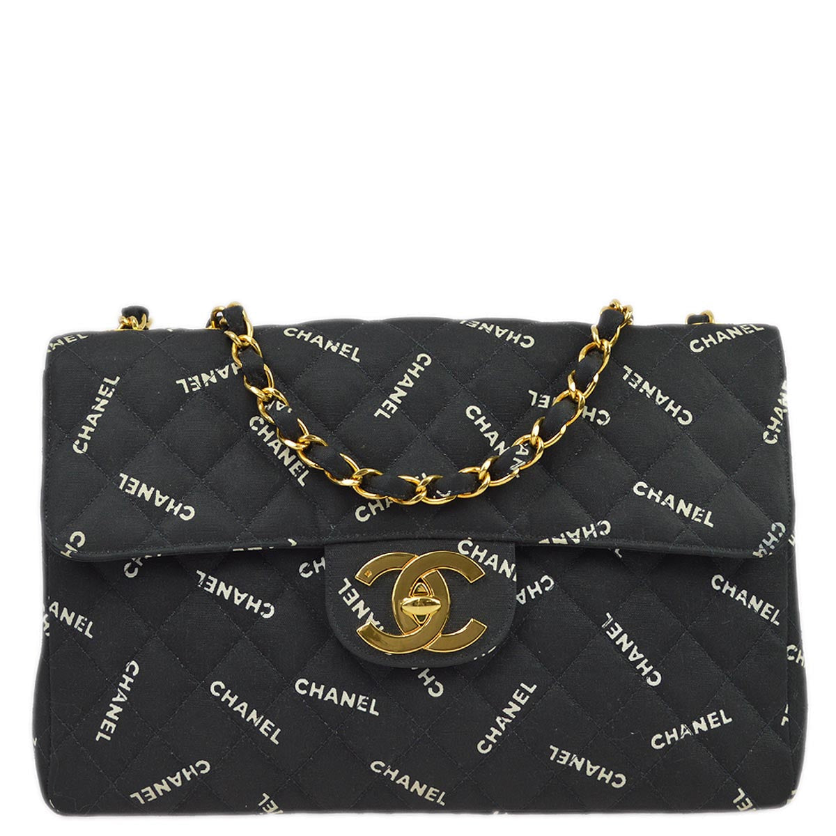 Luxury Chanel 1994-1996 Black Canvas Maxi Classic Flap Shoulder Bag
