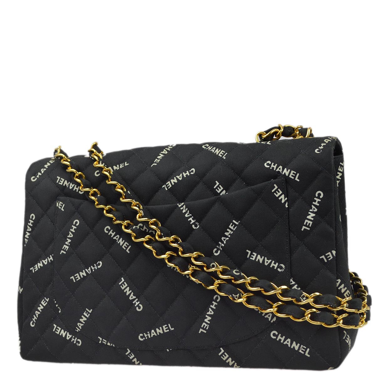 Luxury Chanel 1994-1996 Black Canvas Maxi Classic Flap Shoulder Bag