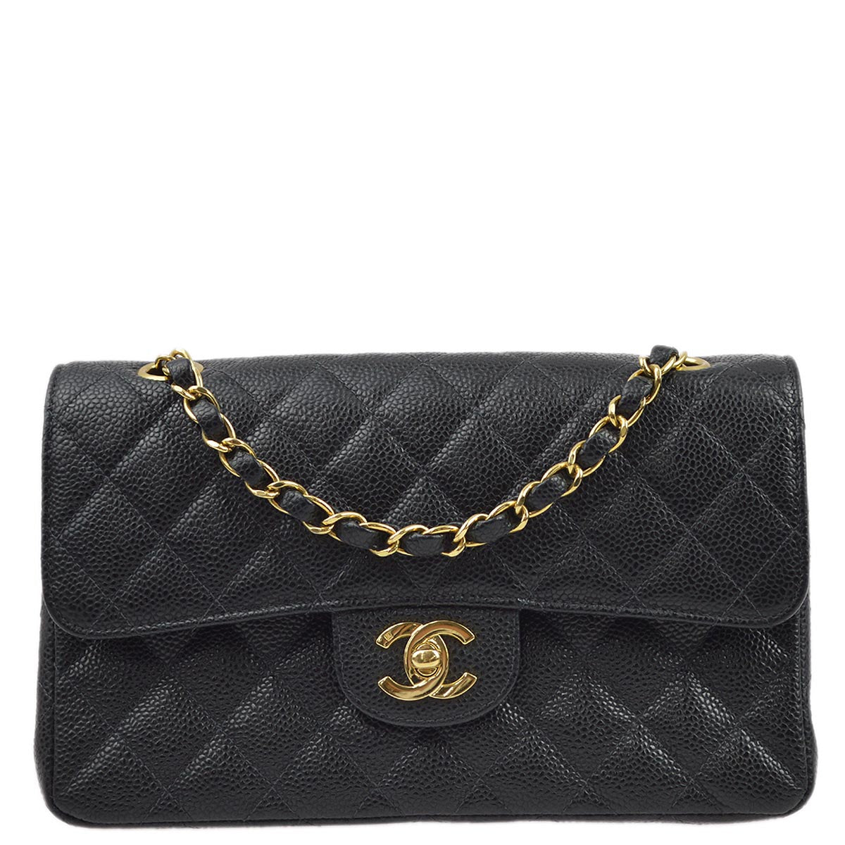 Luxury Chanel 2003-2004 Black Caviar Small Classic Double Flap Shoulder Bag