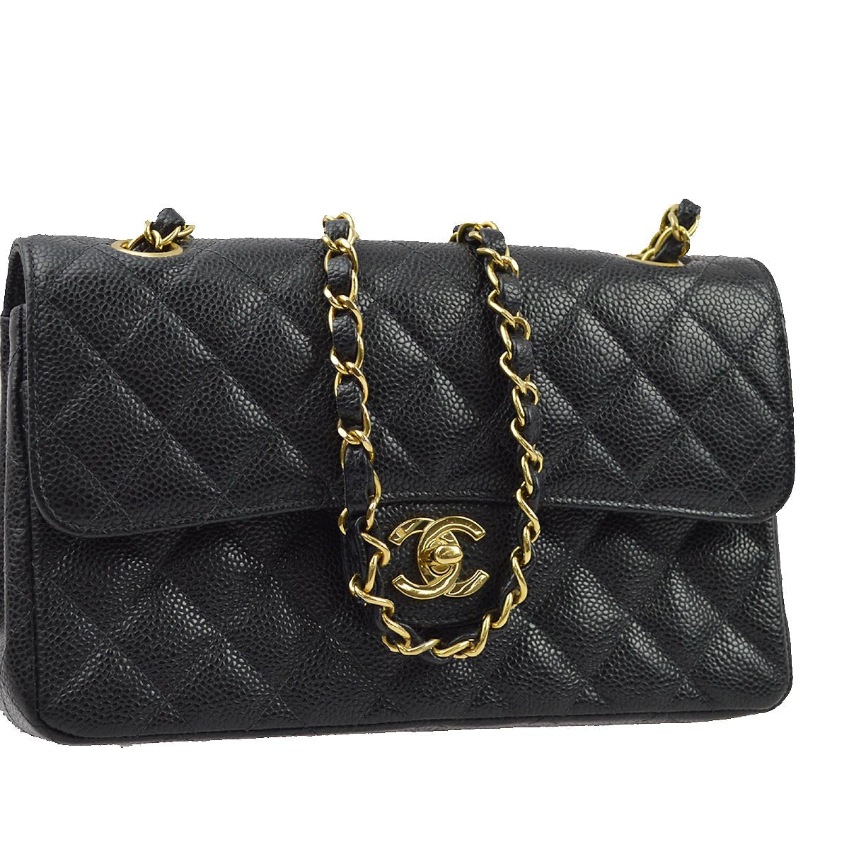 Luxury Chanel 2003-2004 Black Caviar Small Classic Double Flap Shoulder Bag