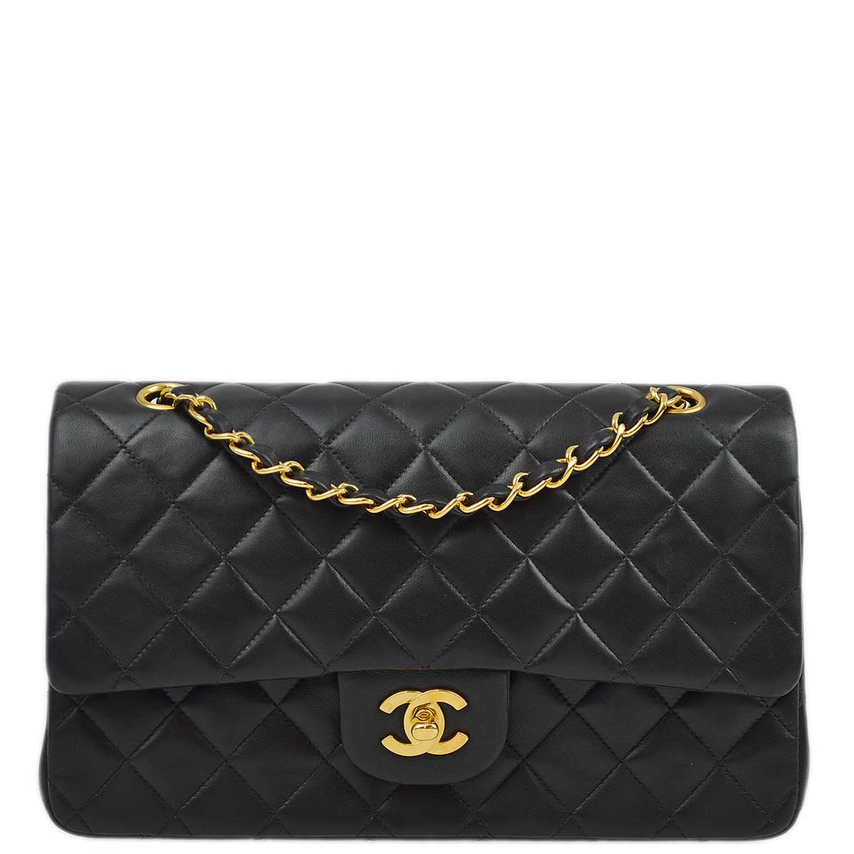 Luxury Chanel 1996-1997 Black Lambskin Medium Classic Double Flap Shoulder Bag