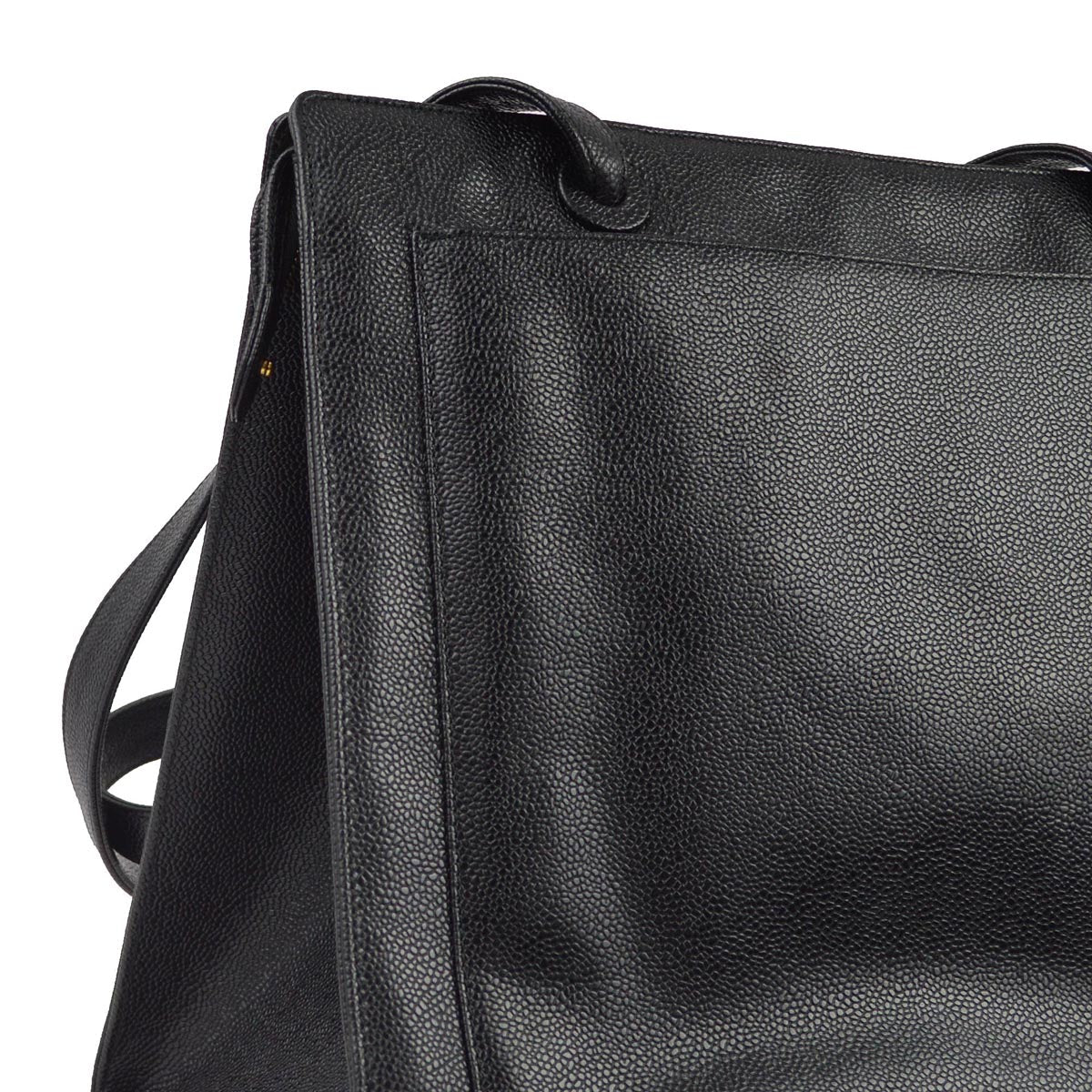 Luxury Chanel 1997-1999 Black Caviar Shoulder Tote Bag