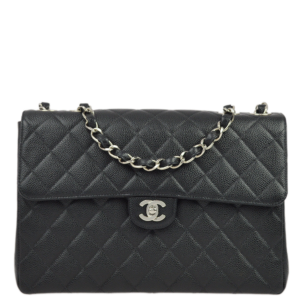 Luxury Chanel 2000-2001 Black Caviar Jumbo Classic Flap Shoulder Bag
