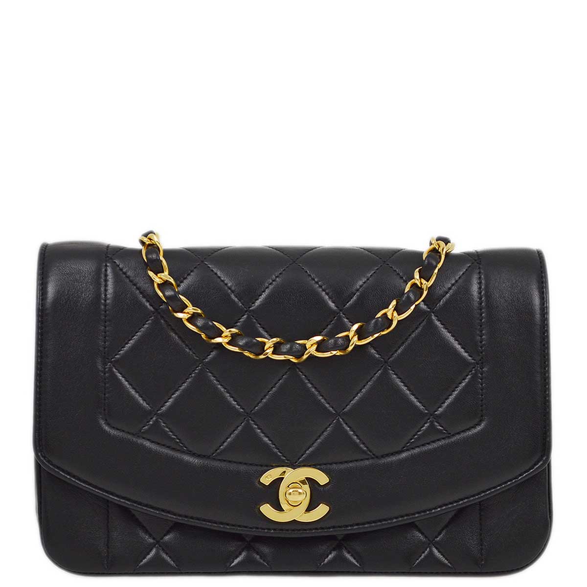 Luxury Chanel 1996-1997 Black Lambskin Small Diana Shoulder Bag