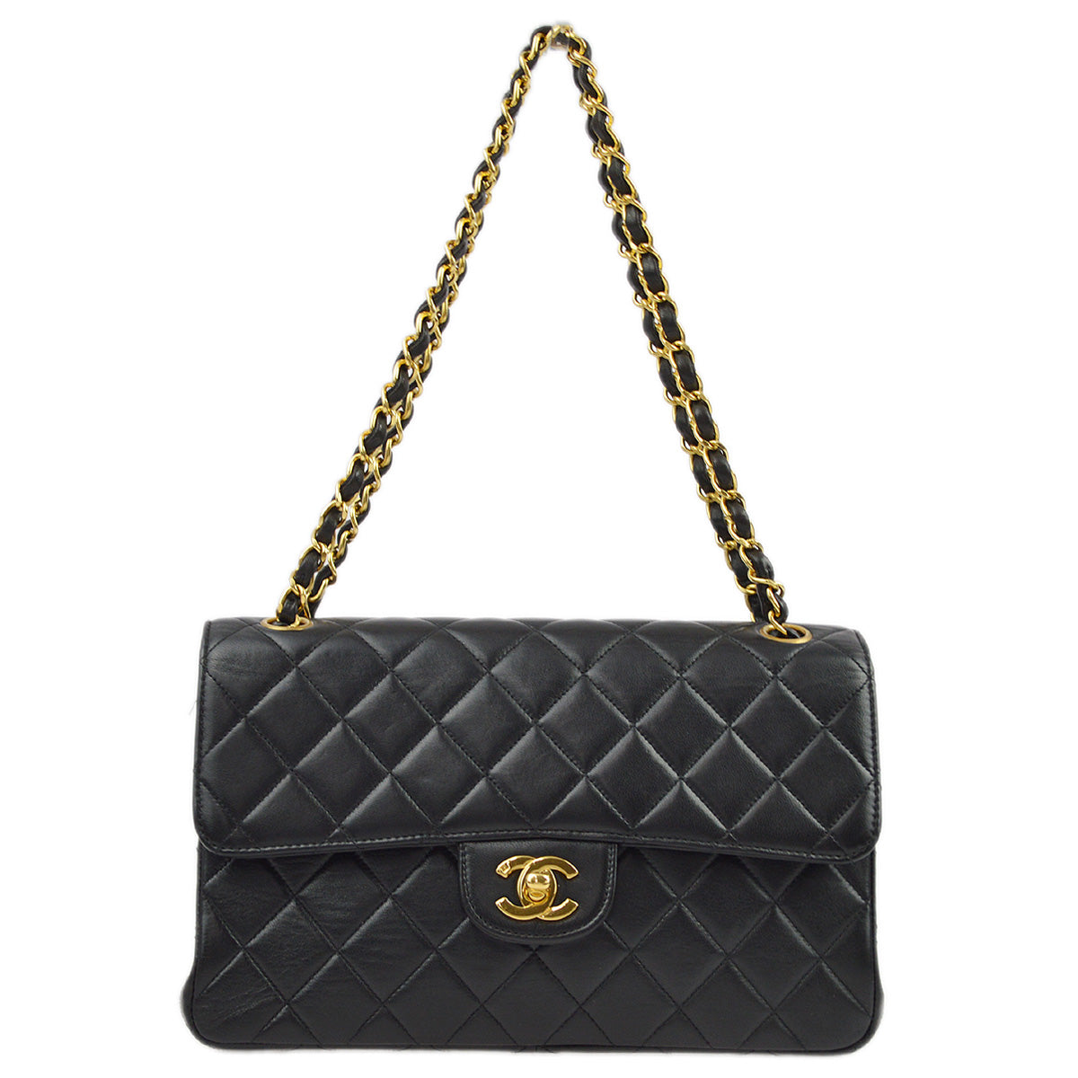 Luxury Chanel 1994-1996 Black Lambskin Double Sided Classic Flap Shoulder Bag
