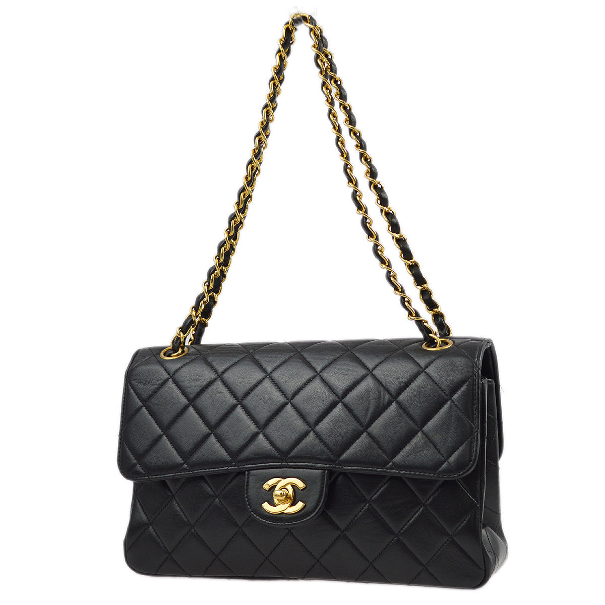 Luxury Chanel 1994-1996 Black Lambskin Double Sided Classic Flap Shoulder Bag