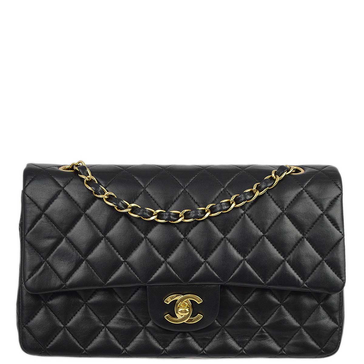 Luxury Chanel 2003-2004 Black Lambskin Medium Classic Double Flap Shoulder Bag