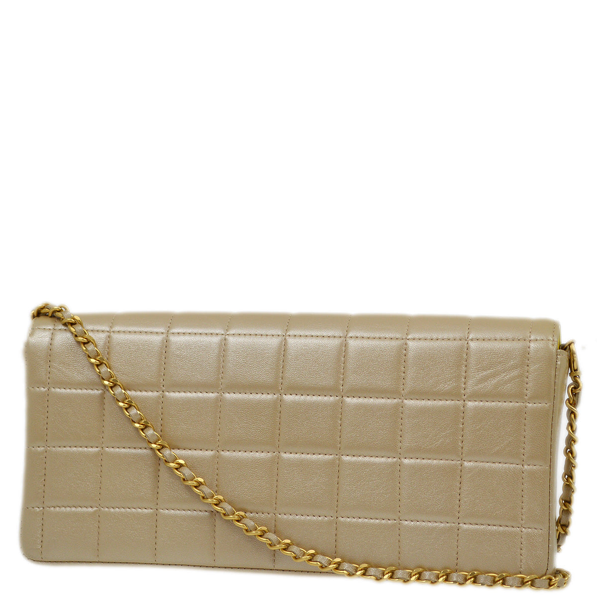 Luxury Chanel 2000-2001 Metallic Beige Lambskin East West Choco Bar Chain Shoulder Bag