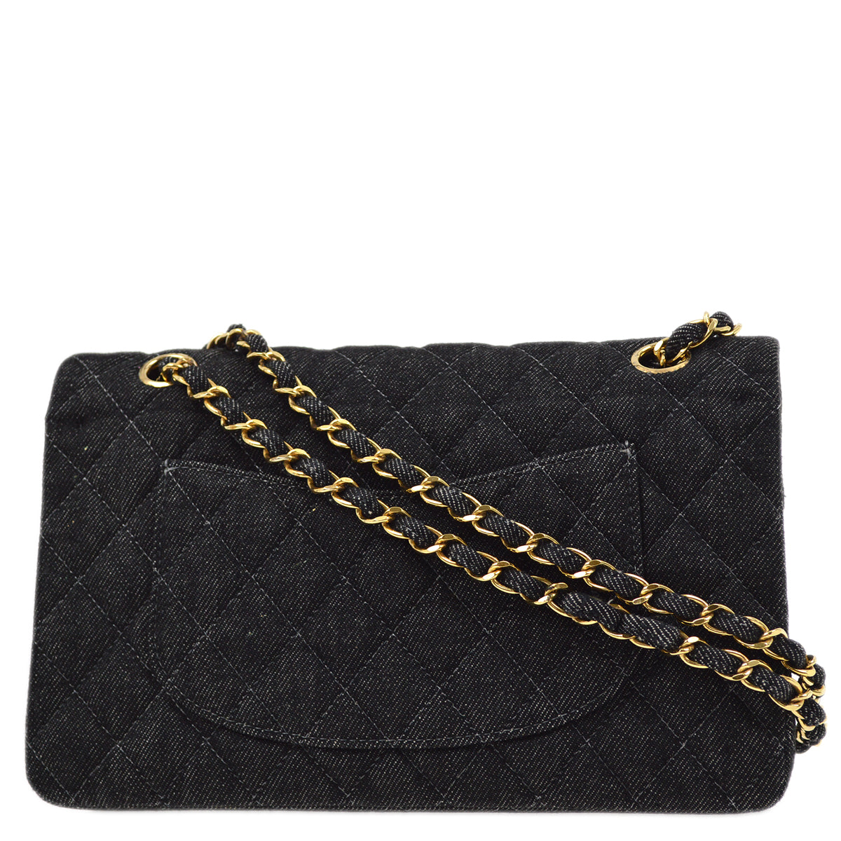 Luxury Chanel 1997-1999 Black Denim Medium Classic Double Flap Shoulder Bag