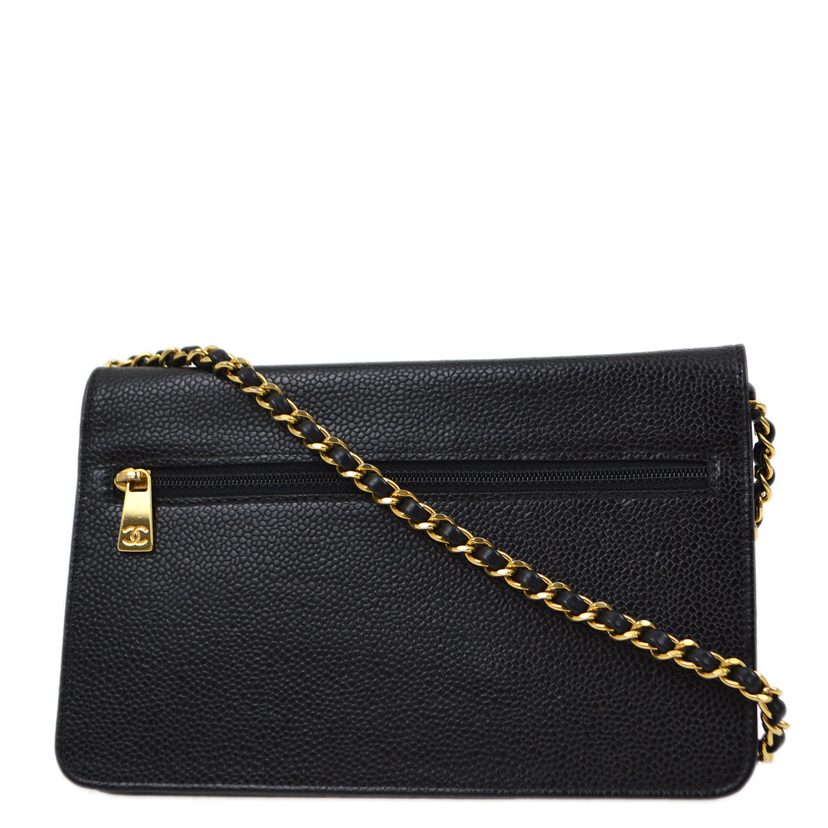 Luxury Chanel 2000-2001 Black Caviar WOC Chain Shoulder Wallet Bag