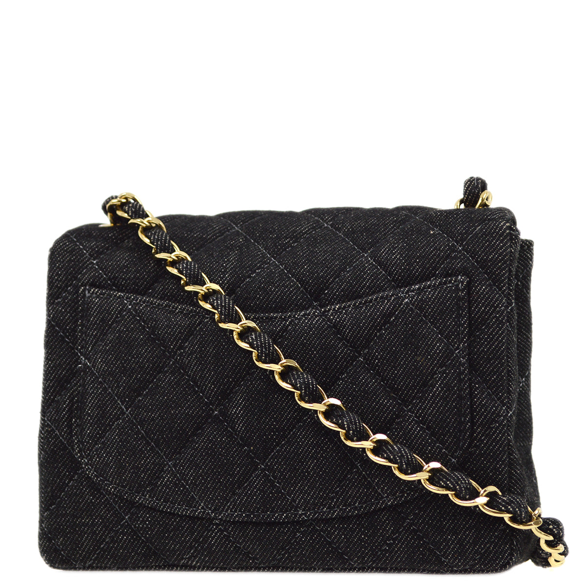 Luxury Chanel 2000-2001 Black Denim Mini Classic Square Flap Shoulder Bag 17