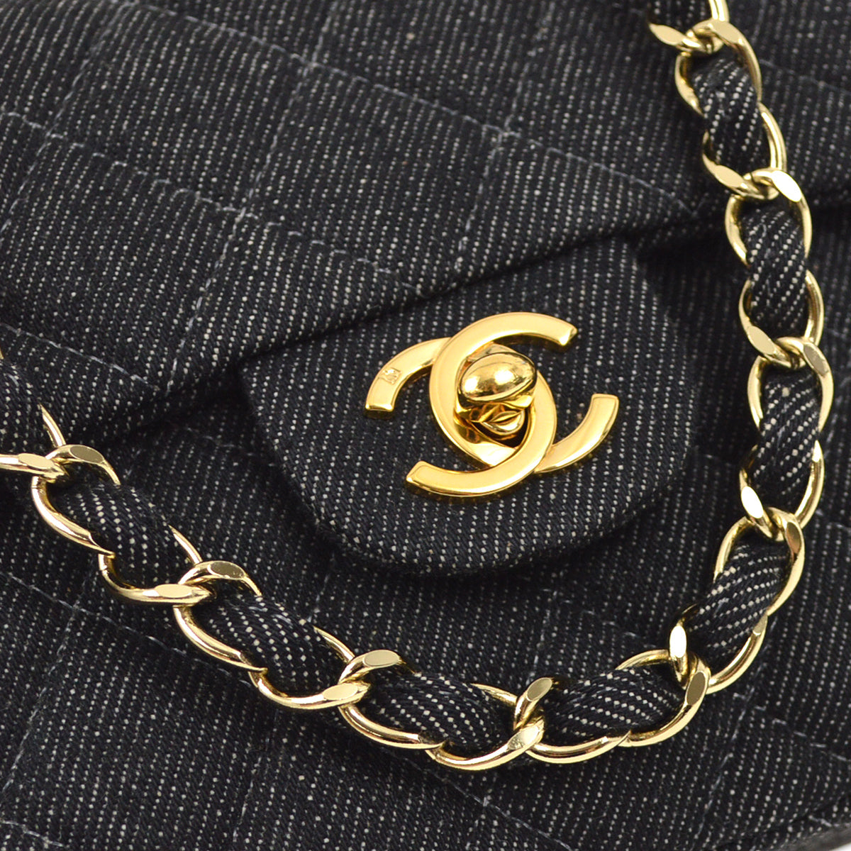 Luxury Chanel 2000-2001 Black Denim Mini Classic Square Flap Shoulder Bag 17