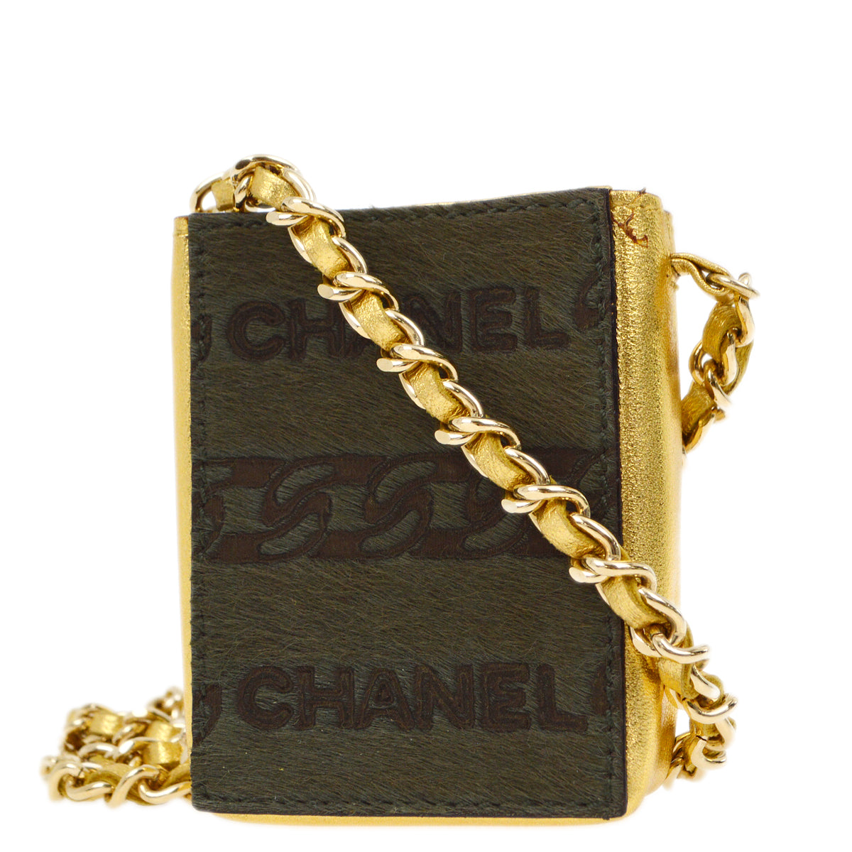 Luxury Chanel 2000-2001 Khaki Chain Shoulder Cigarette Case Small New