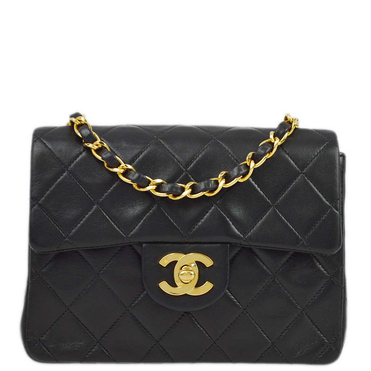 Luxury Chanel 1994-1996 Black Lambskin Mini Classic Square Flap Shoulder Bag 17