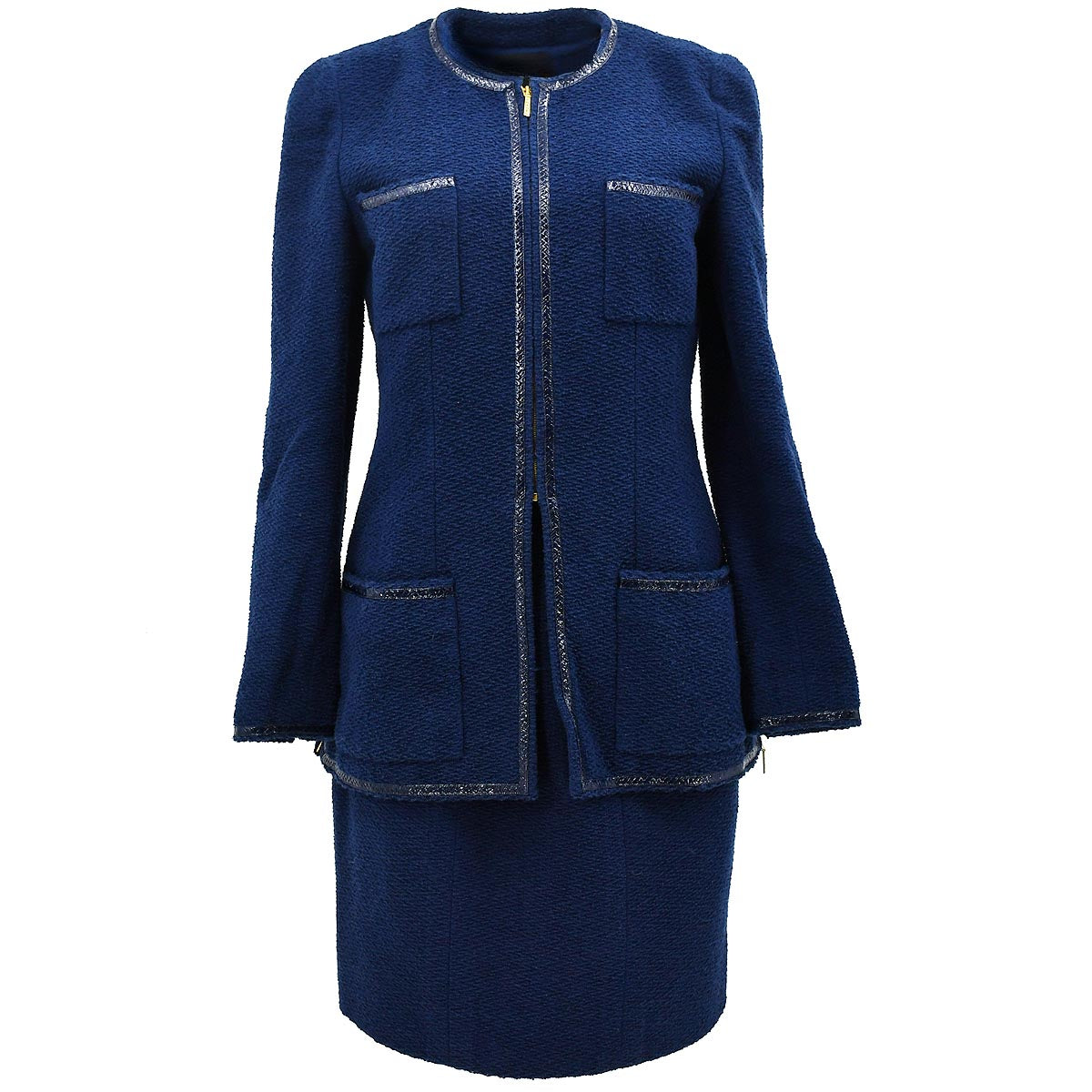 Luxury Chanel Setup Suit Jacket Skirt Navy 95P #40