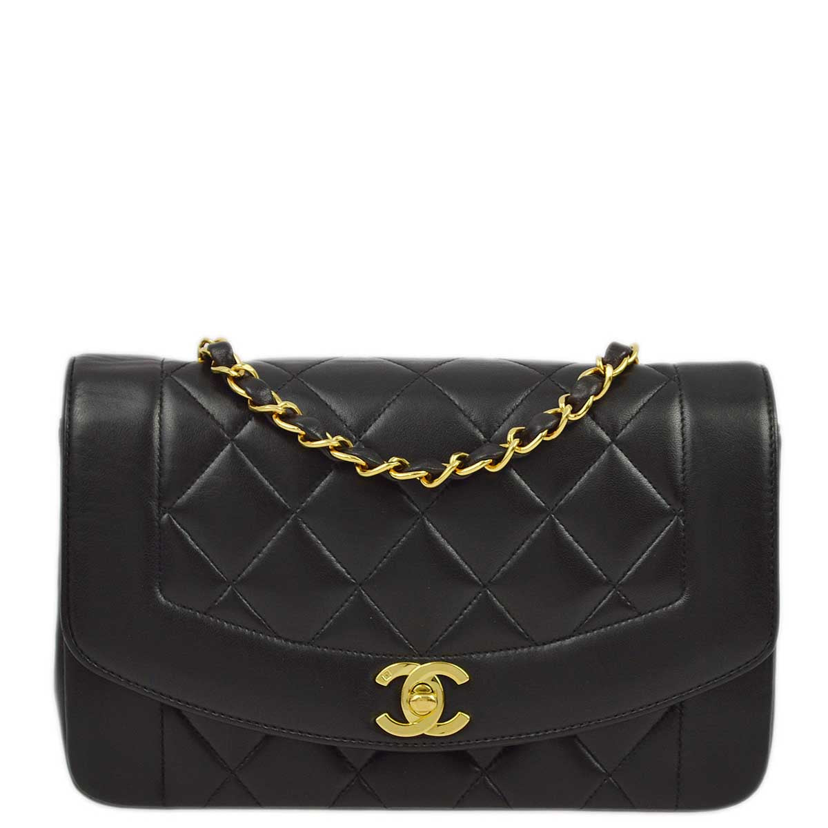 Luxury Chanel 1994-1996 Black Lambskin Small Diana Shoulder Bag
