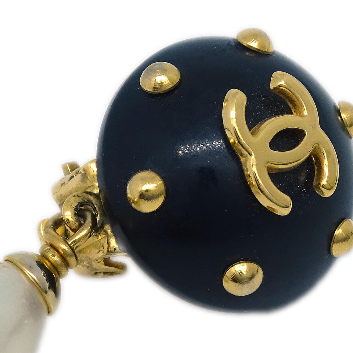 Luxury Chanel Costume Pearl Dangle Earrings Clip-On Gold 96C