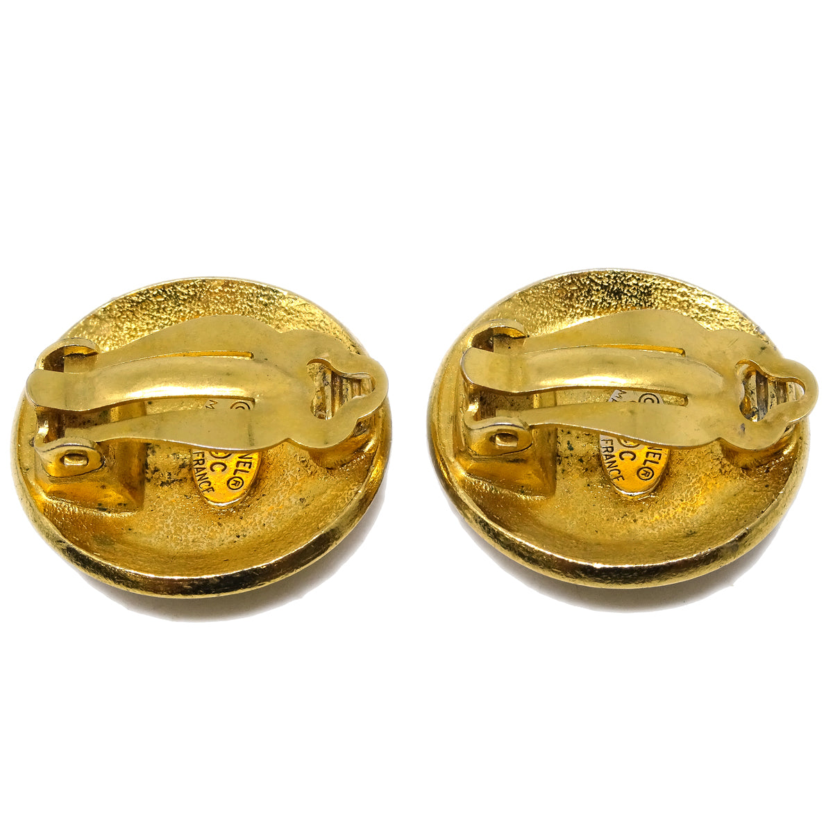 Luxury Chanel Button Earrings Clip-On Gold 96C