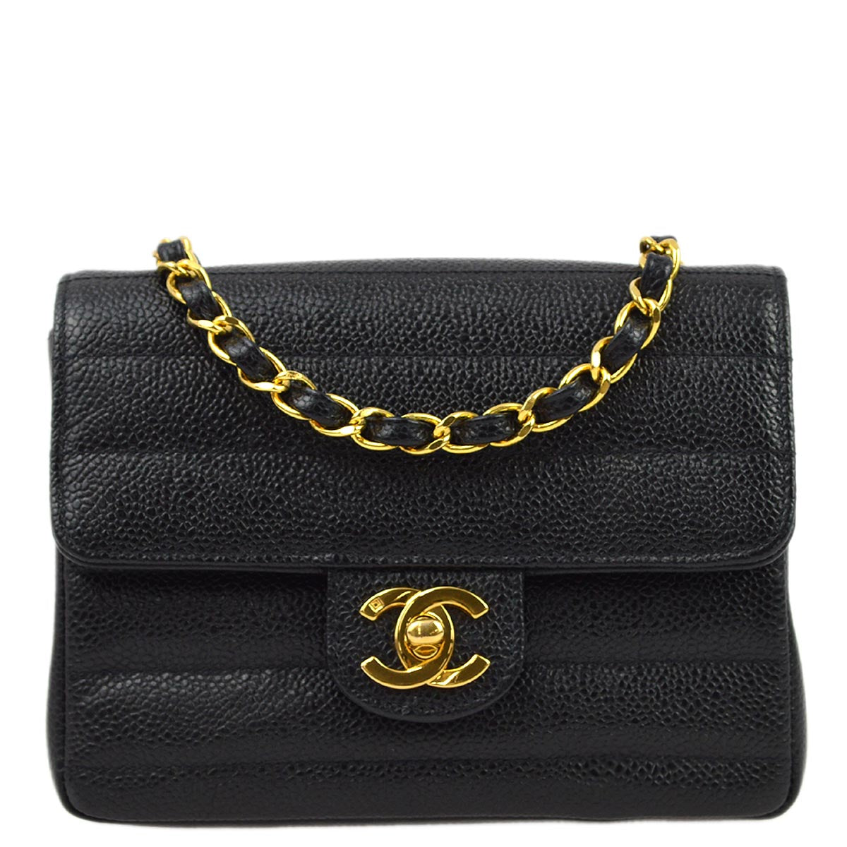 Luxury Chanel * 1994-1996 Black Caviar Mini Classic Square Flap Shoulder Bag 17