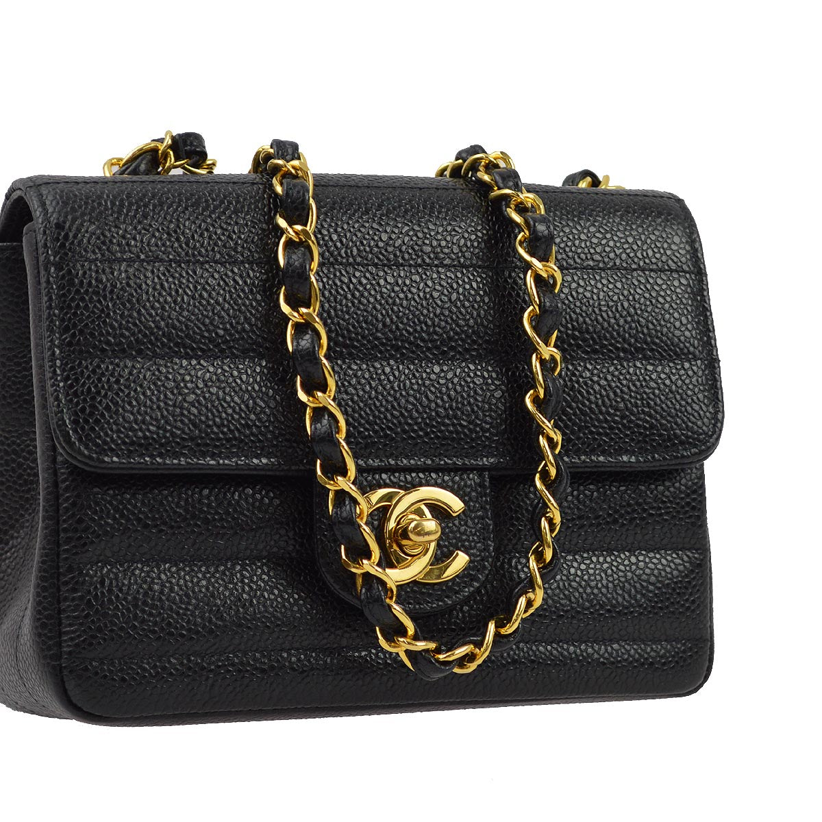 Luxury Chanel * 1994-1996 Black Caviar Mini Classic Square Flap Shoulder Bag 17