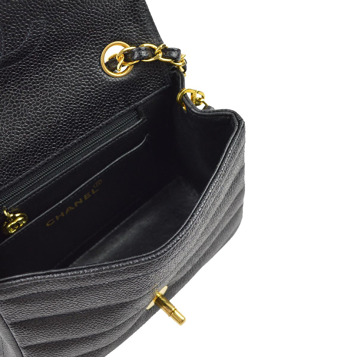 Luxury Chanel * 1994-1996 Black Caviar Mini Classic Square Flap Shoulder Bag 17
