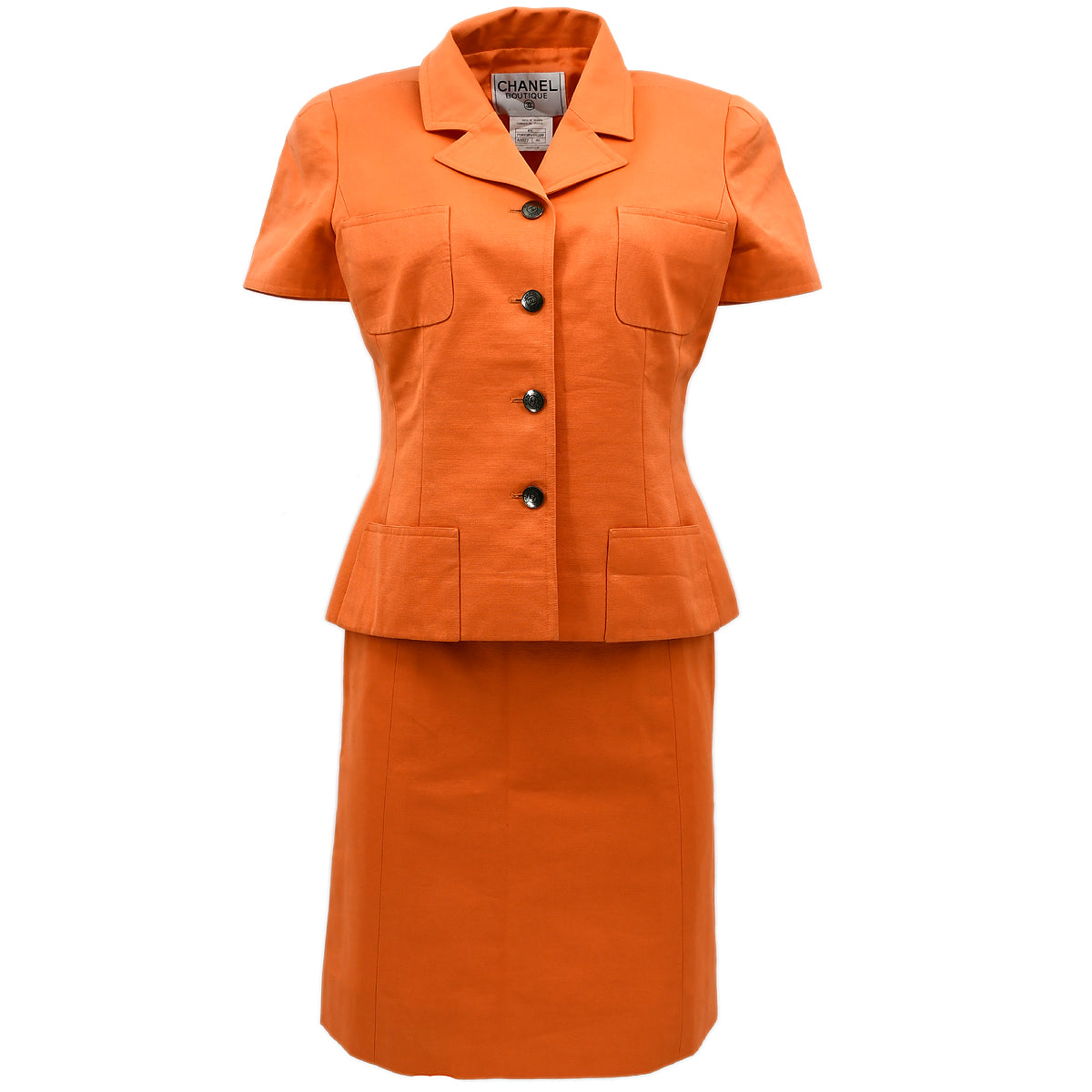 Luxury Chanel Setup Suit Jacket Skirt Orange 97C #40