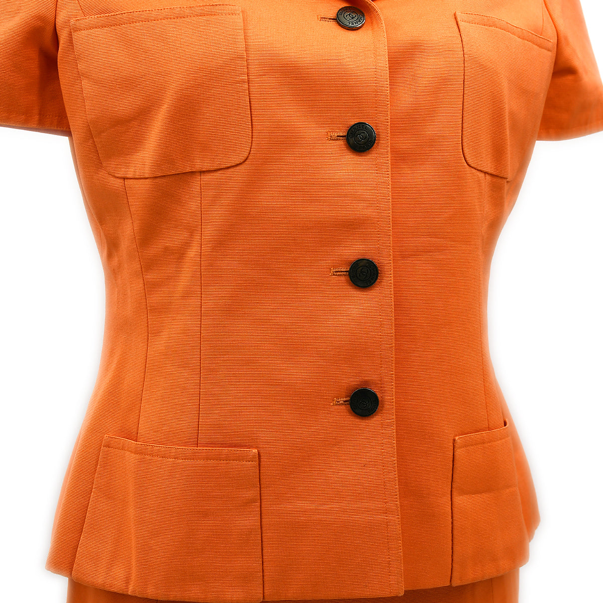 Luxury Chanel Setup Suit Jacket Skirt Orange 97C #40