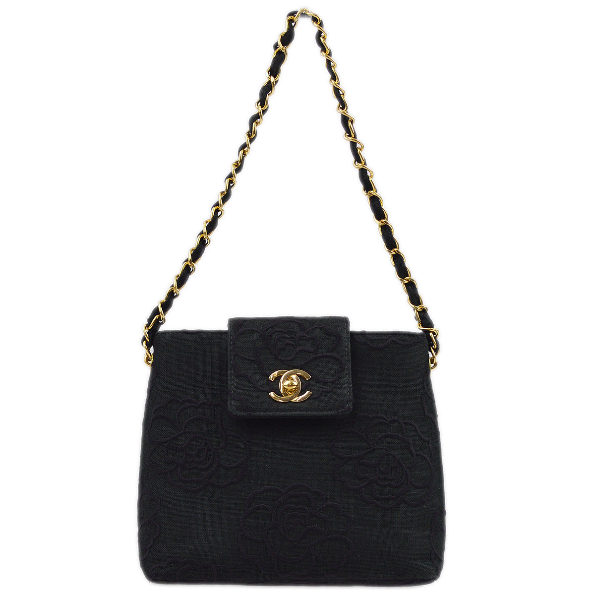Luxury Chanel 1997-1999 Black Canvas Camelia Chain Handbag