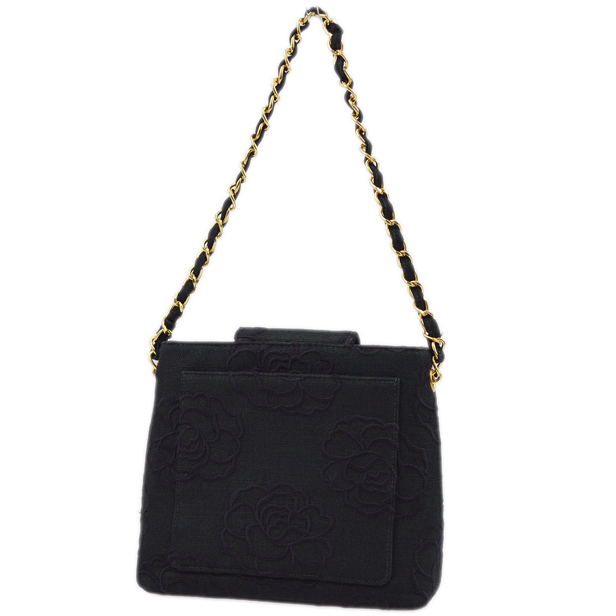 Luxury Chanel 1997-1999 Black Canvas Camelia Chain Handbag
