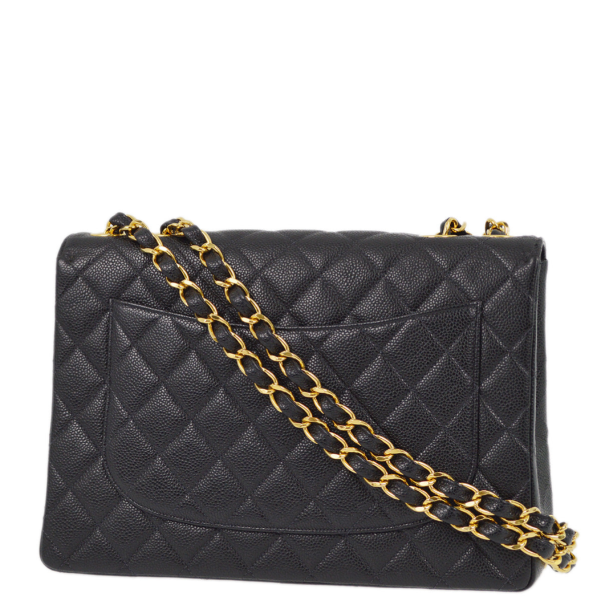 Luxury Chanel 2000-2001 Black Caviar Jumbo Classic Flap Shoulder Bag