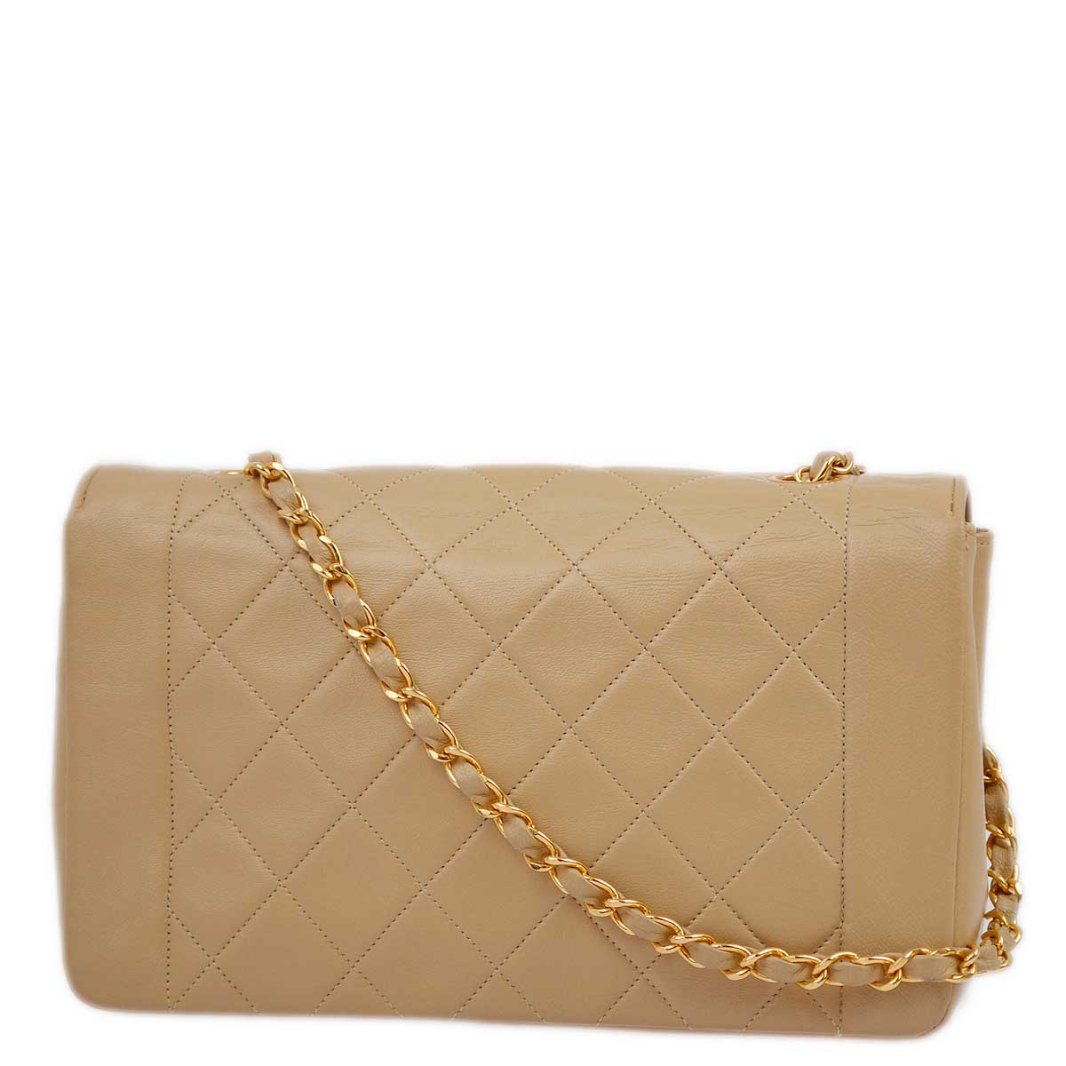 Luxury Chanel 1989-1991 Beige Lambskin Border Flap Shoulder Bag Medium