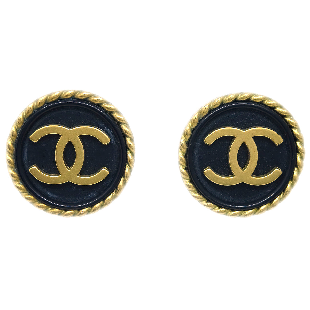 Luxury Chanel Black Button Earrings Clip-On 94A