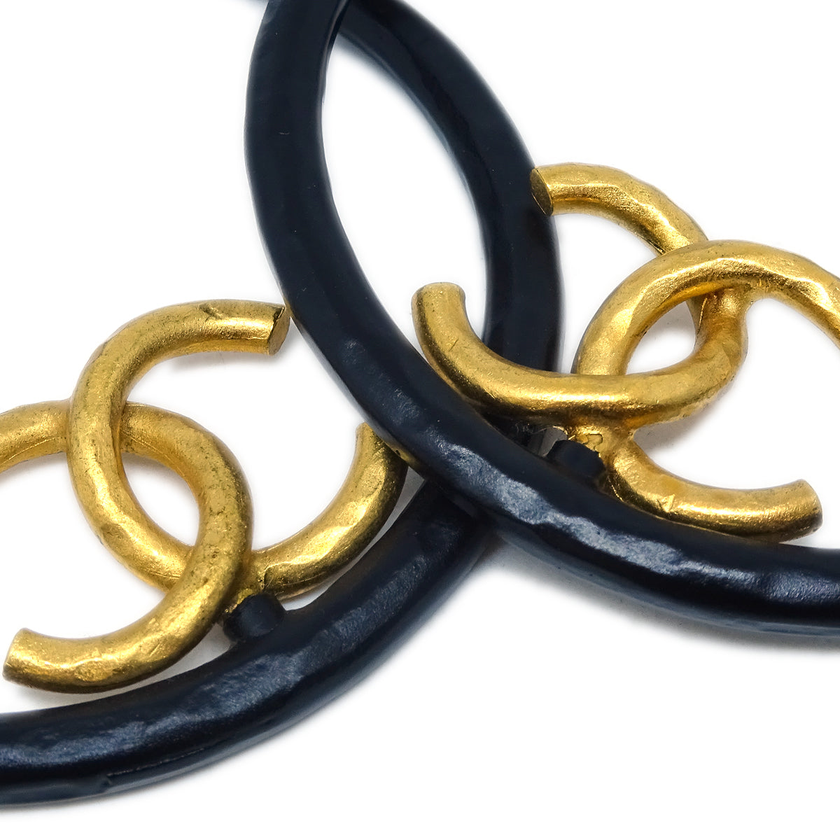 Luxury Chanel Hoop Dangle Earrings Clip-On Black 93P
