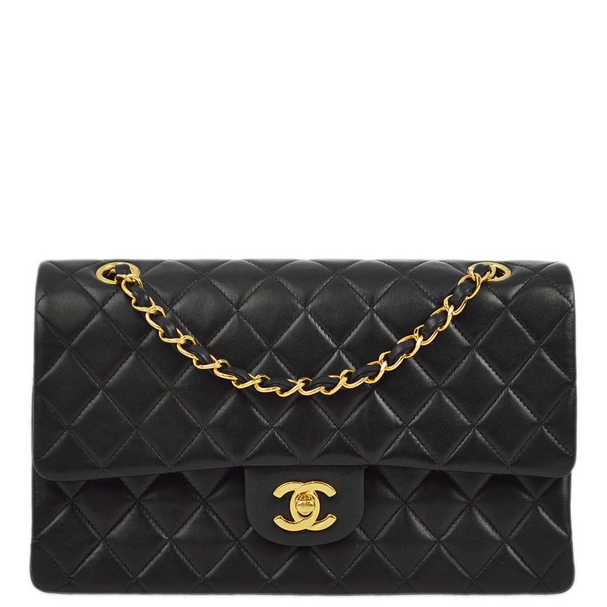 Luxury Chanel 1997-1999 Black Lambskin Medium Classic Double Flap Shoulder Bag